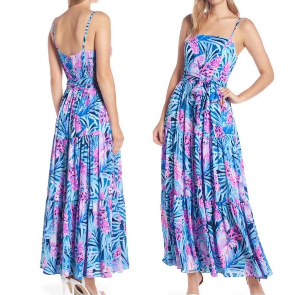 Lilly Pulitzer Aviana Maxi Dress Mr. Peacock Blue Tweethearts